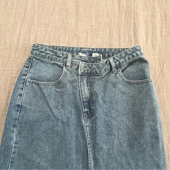 Happily Grey Blue Denim Maxi Skirt with high slit Size 5 trendy basics school - Picture 5 of 8